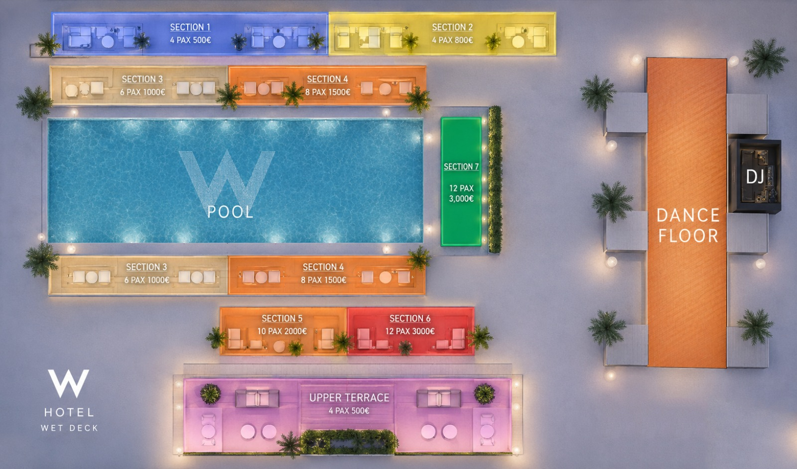 wet deck hotel w table map